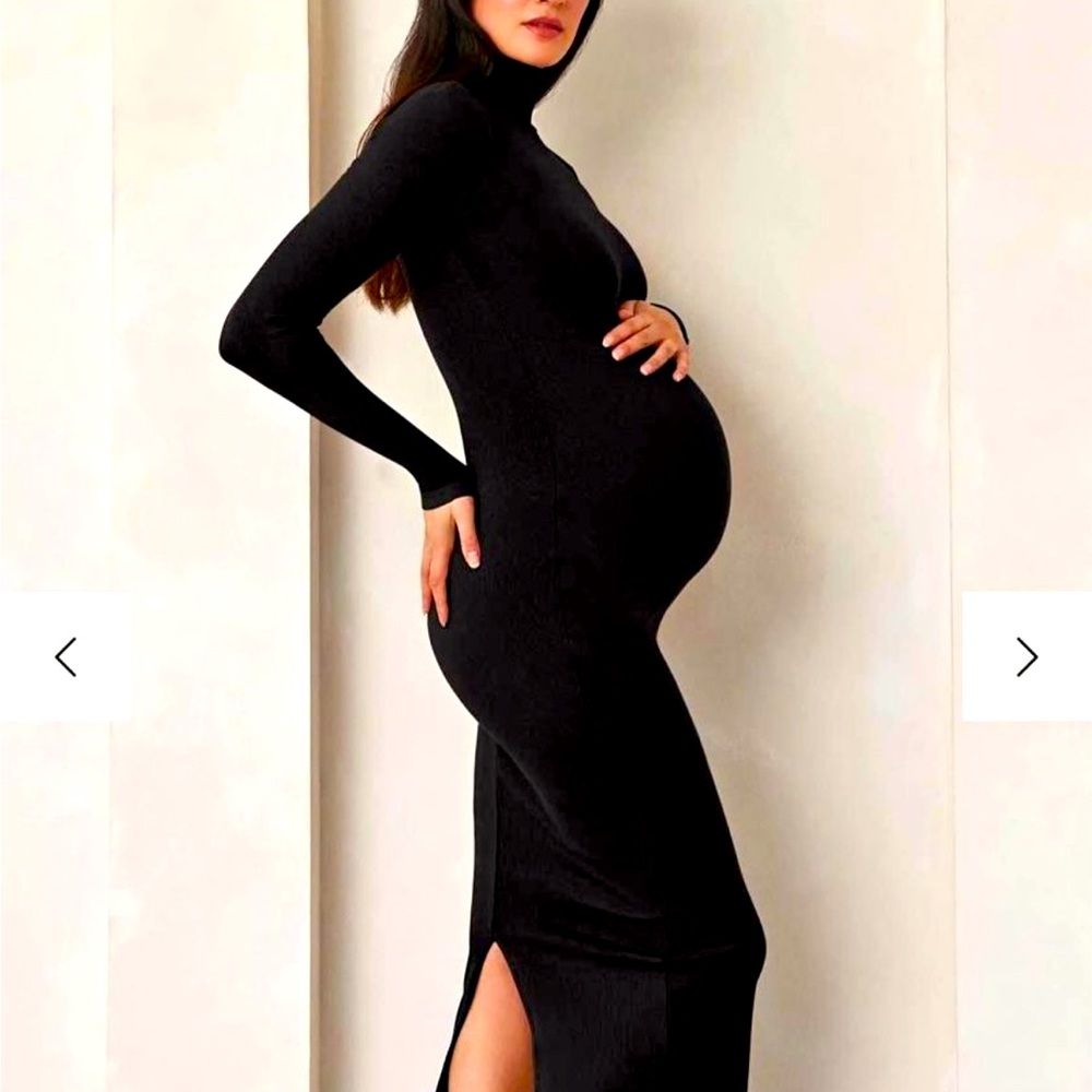 Bumpsuit BLACK Sculpting Rib Longsleeve MATERNITY Dress